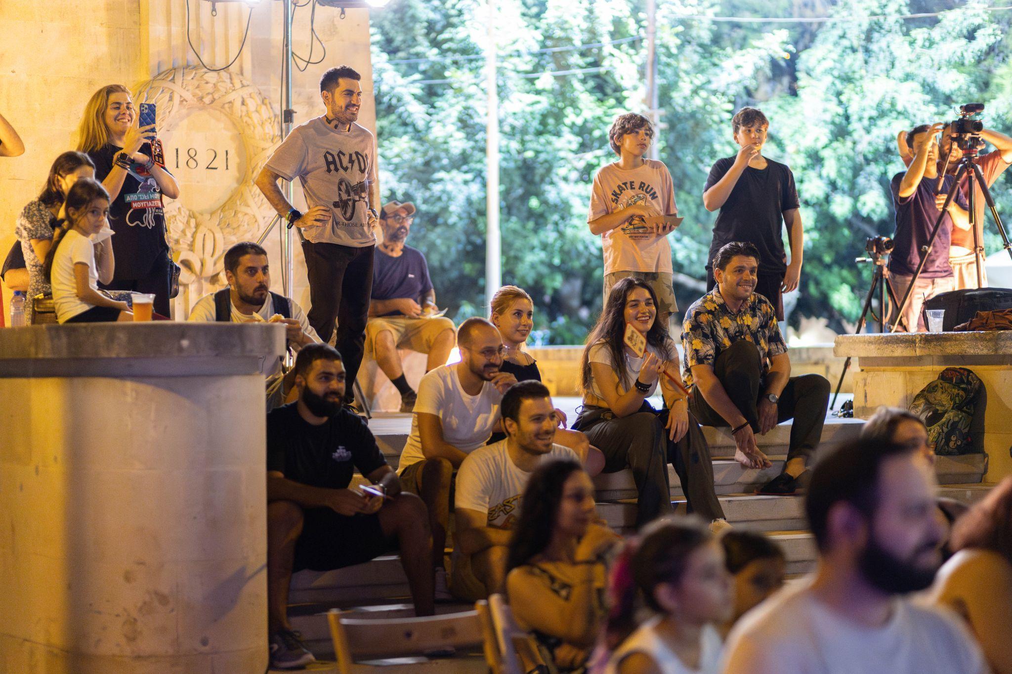 Festival audience gathered outdoors in Limassol old town